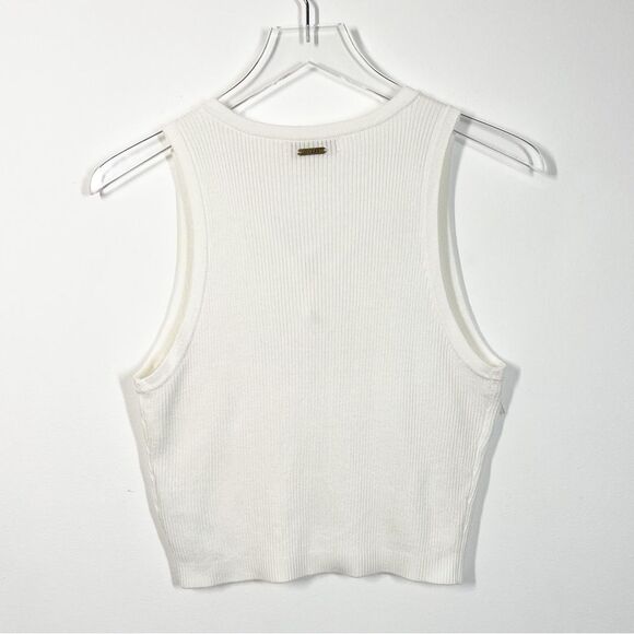 Guess  Women’s Size Large White Sydney Ribbed Sleeveless Sweater Lace Up Placket - Picture 5 of 12